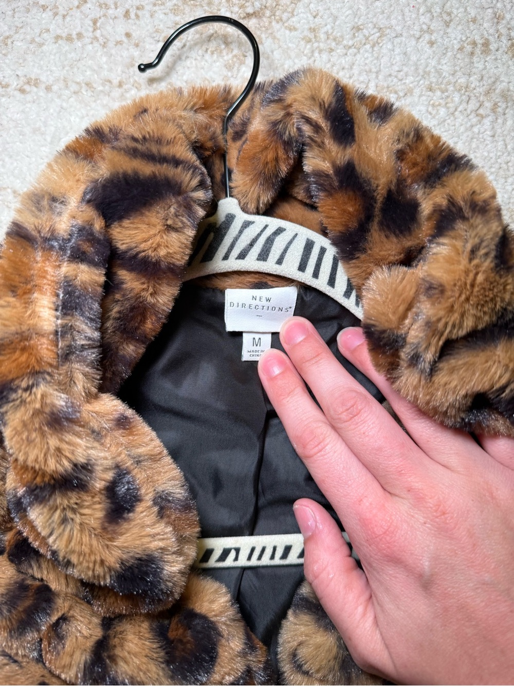 new directions Girls' Leopard Print Faux Fur Pea Coat - Brown/Black - Picture 2 of 3